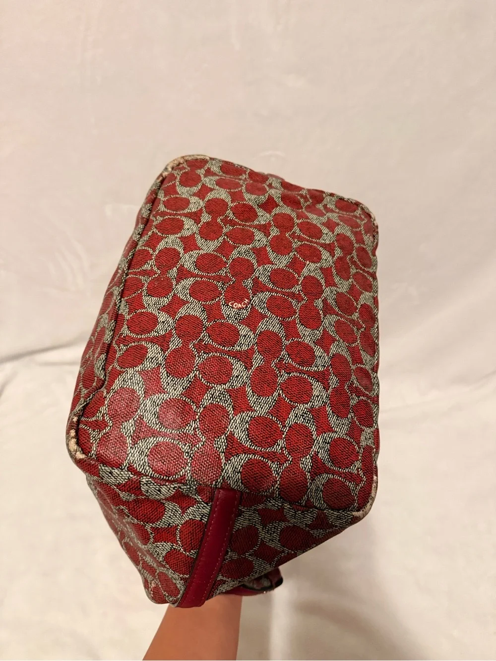 Coach Signature Coated Canvas Taxi Zip Top Red Tote with Removable Pouch